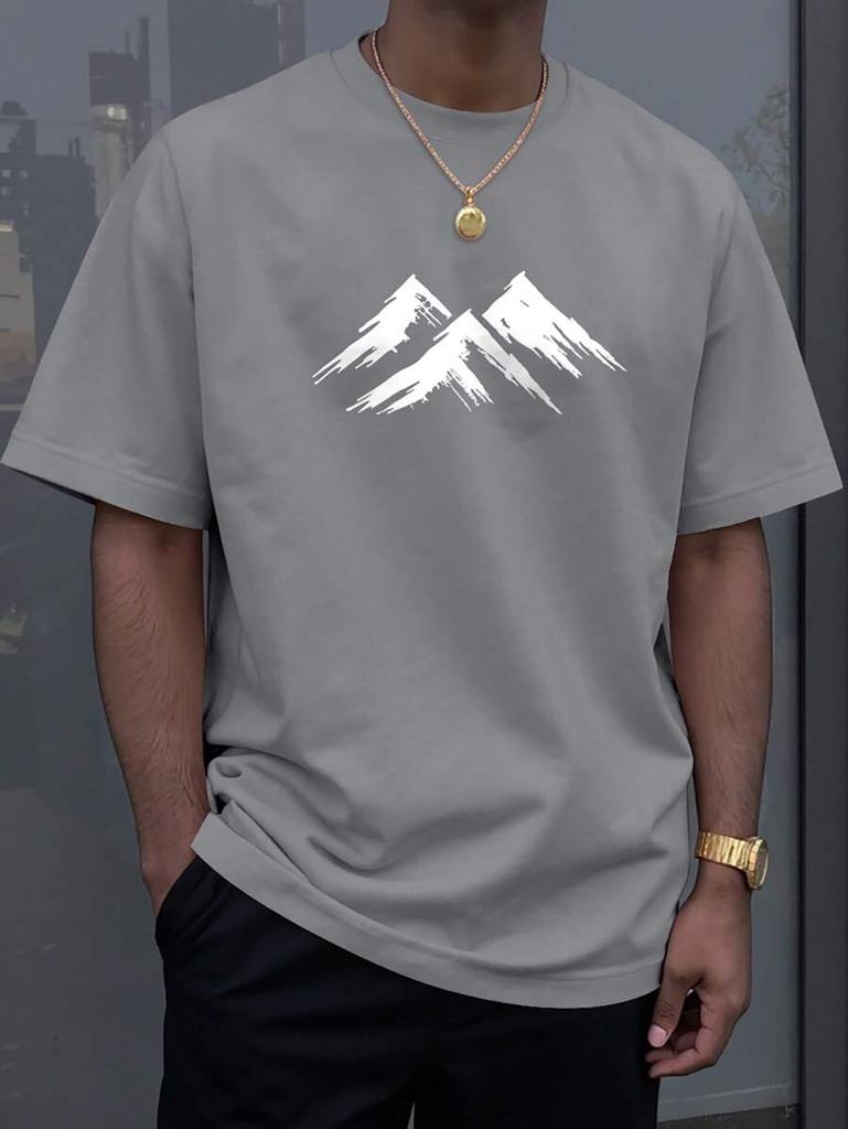Alderstead Herren Sommer Freizeit Minimalist Bergdruck Kurzarm T-Shirt
