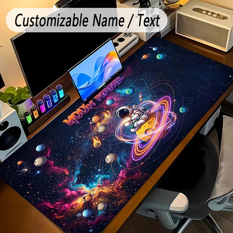 Astronaut Space Theme Personalized Mouse Pad Custom Name Text Non Slip Desk Pad For Laptop Office Desktop
