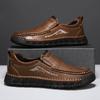 Official Website Hot Selling Men's Hiking Shoes Massage Soles Men's Leather Casual Shoes Classic Brown Driving Shoes Anti Slip