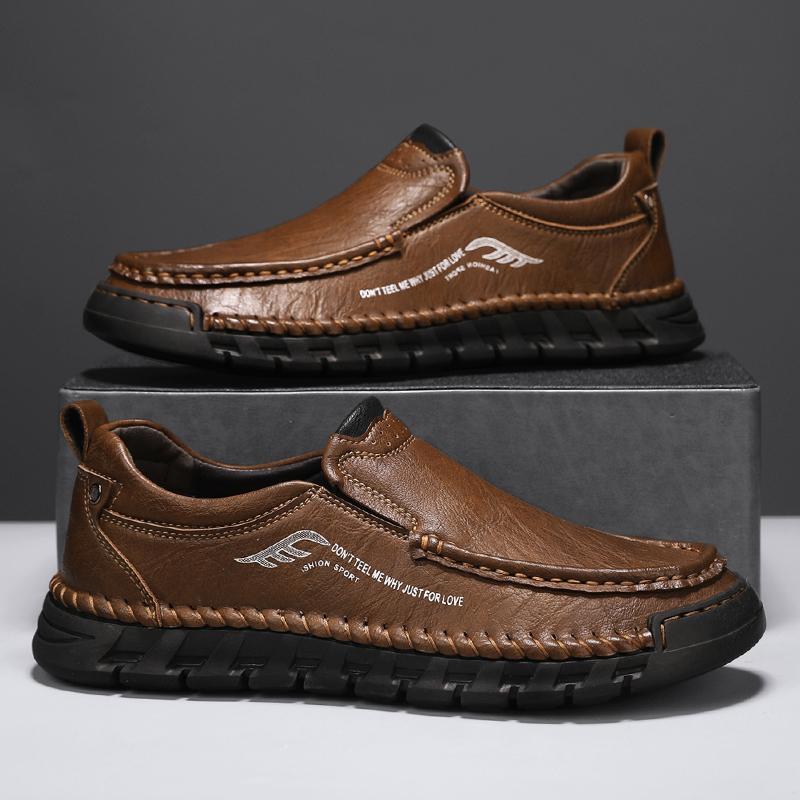 Official Website Hot Selling Men's Hiking Shoes Massage Soles Men's Leather Casual Shoes Classic Brown Driving Shoes Anti Slip