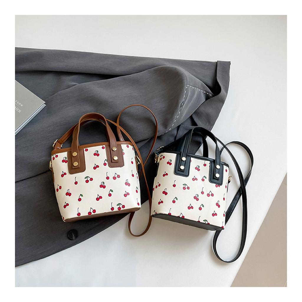 Fresh Cherry Print Fashionable Large Capacity Cute Commuter Shoulder Handbag Small Square Bag for Women