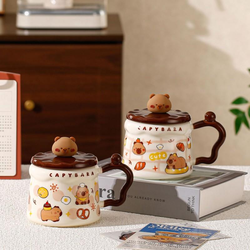 Capybara Mug With Lid Cute Ceramic Coffee Cup Office Couple Women 400ml