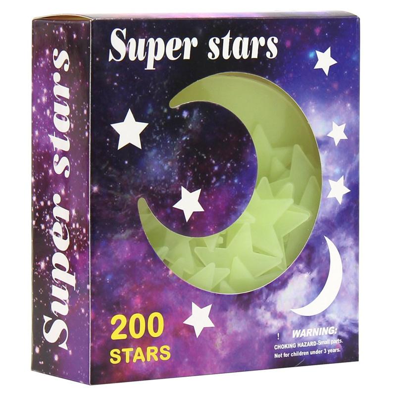 Sheets Glow in The Dark Stars And Moon Luminous Stars And Moon Wall Stickers Starry Sky Twinkling Decoration Perfect for Bedroom (as the picture,200 Stars 1 Moon)