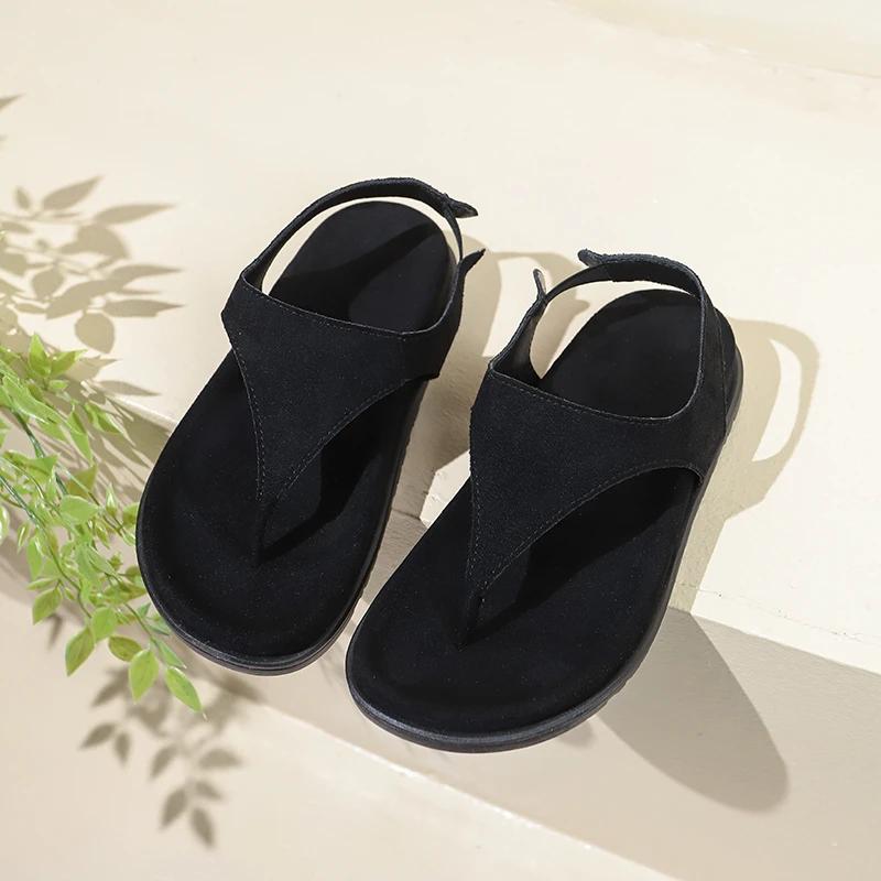 Damen Sandalen mit dicker Sohle Zehensteg Slipper Wildleder Schuhe für Damen Freizeit Strand Neue Mode Retro Sandalias De Mujer