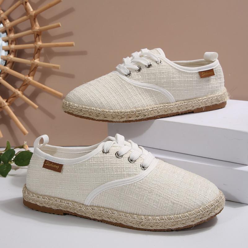 Fashion Women's Flat Cloth Shoes Autumn New Round Head Cloth in Front of Lacing Soft Sole Anti-slip Wear-resistant Low-top Shoes