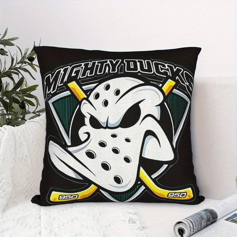 1pc Mighty Ducks Anaheim Pillow Cover, Polyester 2D Double-Sided Print, Retro Hockey Mask Duck Logo Art, Ice Hockey Fan Home & C