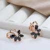 Black Zircon Flower Earrings: Korean 585 Rose Gold Ear Clips, Trendy Cold Style for Women