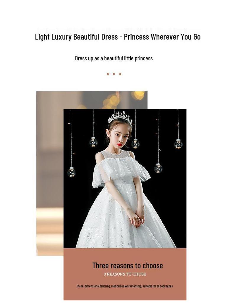 Elegant Girls' Long Formal Champagne Dress for Summer Piano Performance
