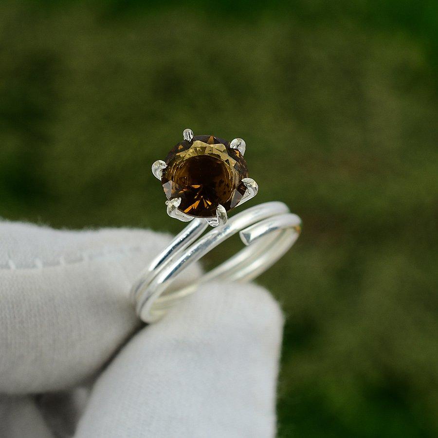 Mothers day Deal Citrine Gemstone Bezel Wife Stackable Ring 925 Sterling Silver Adjustable