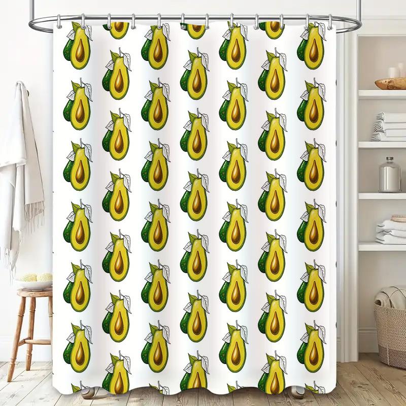 Avocado Shower Curtain Cute Fruit Pattern Waterproof Bathroom Decor Farmhouse Kitchen Backdrop Wall Hanging