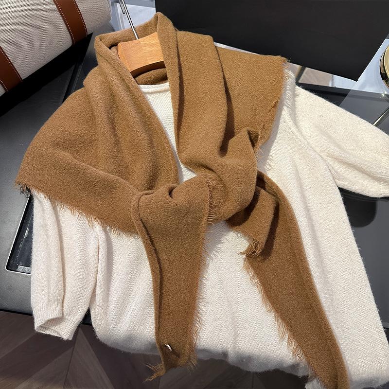 Winter Korea Knitted Triangle Scarf Wool Warm Shawl Scarf Women Neck Protection Small Fashion Solid Color Scarves