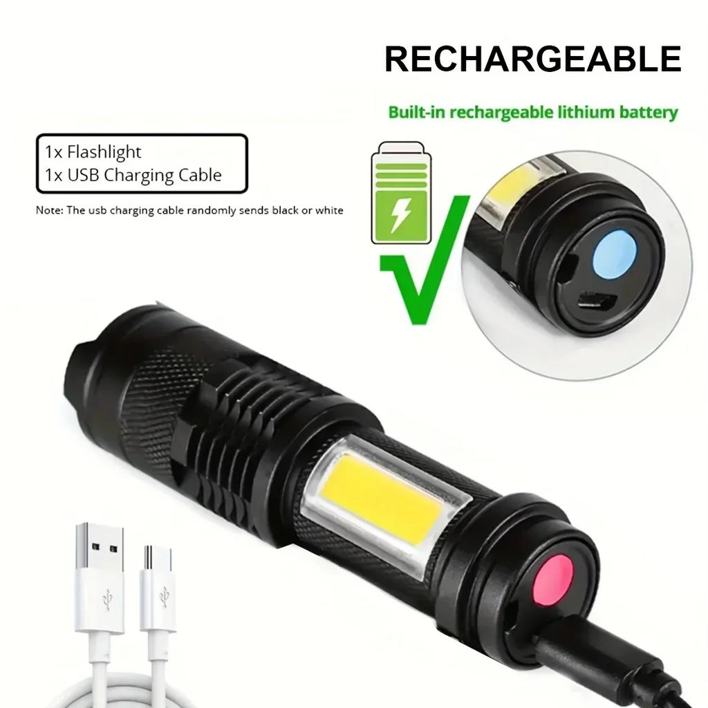 Portable LED Telescopic Zoom Flashlight COB+XPE Built in Battery USB Charging Emergency Torch Outdoor Waterproof Camping Lantern