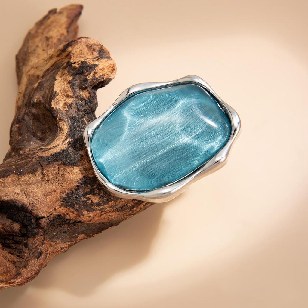 Retro Blue Water Ripple Resin Women's Ring Exaggerated Fashion Geometric Alloy Ring Jewelry Accessories Gift
