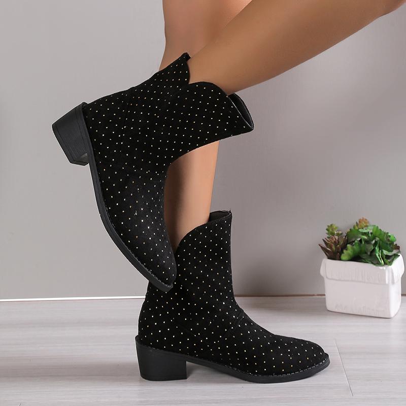 Round Toe, Thick Heel, Versatile Short Boots for Slimming, V-neck Fashion Boots