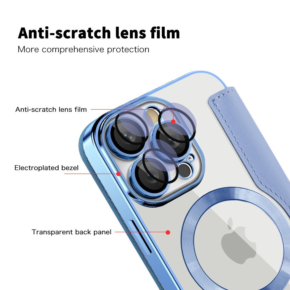 Luxury Transparent Flip Leather Wallet Magnetic Phone Case For iPhone 15 16 17 Pro Max 14 13 12 11 Card Bag For Magsafe Cover