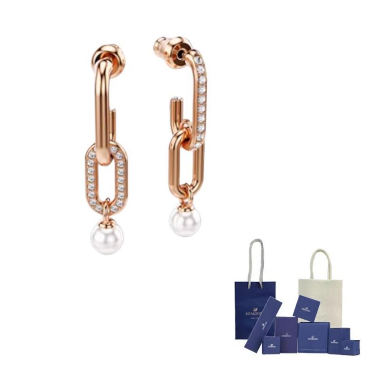 Swarovski Constella rose-gold pearl chain earrings F-Original Brand Box And Bag розового золота
