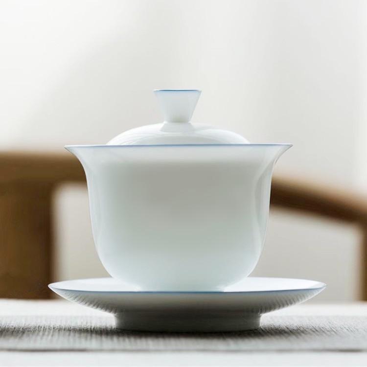 Customizable Handmade Sancai Gaiwan White Ceramic Tea Bowl - Thin-walled Kung Fu Tea Set