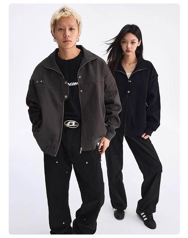 Vintage American Detroit Turn-Down Collar Jacket: Stylish 2025 Spring Workwear for Couples