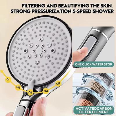 12cm Rainfall Shower Head,5 Modes High Pressure Shower Head, , Anion Filter Shower Bathroom Accessories,Detachable Shower Tools