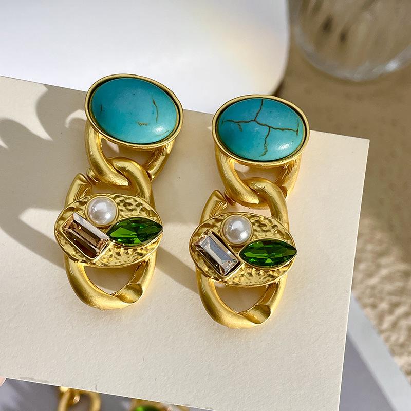 Vintage Blue Glass Bow Earrings - Retro Design Ornament