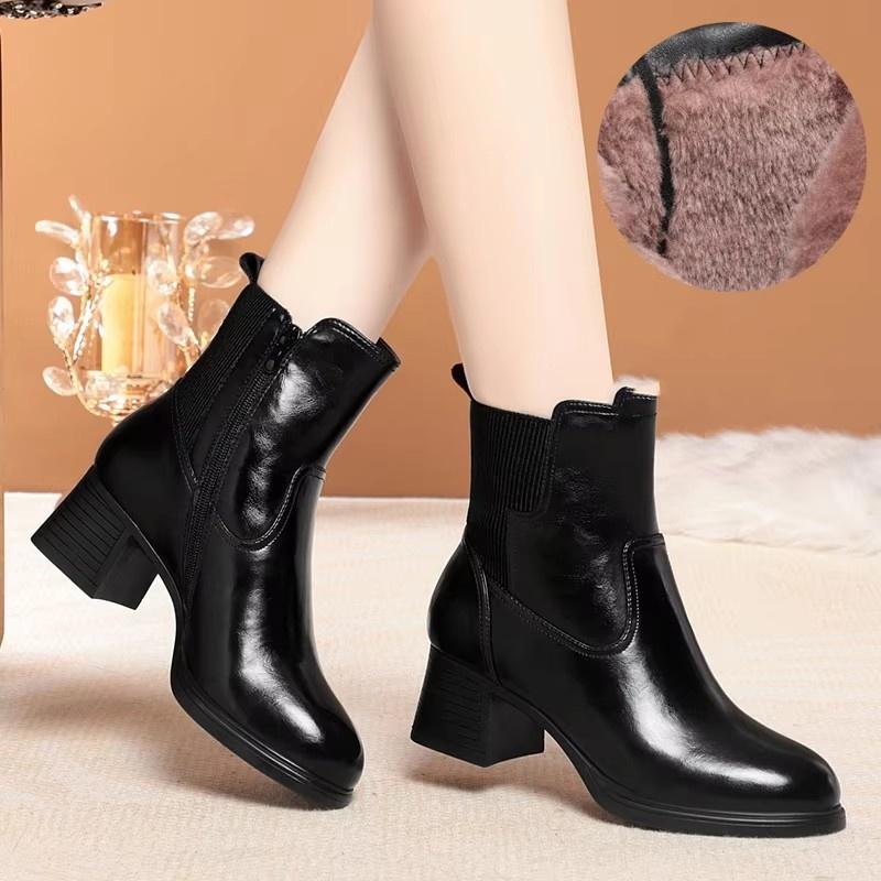 

5cm 8cm Fashion Comfortable Soft Leather Shoes Platform Botas Fall Winter 2025 Block High Heels Ankle Motorcycle Boots Office 35