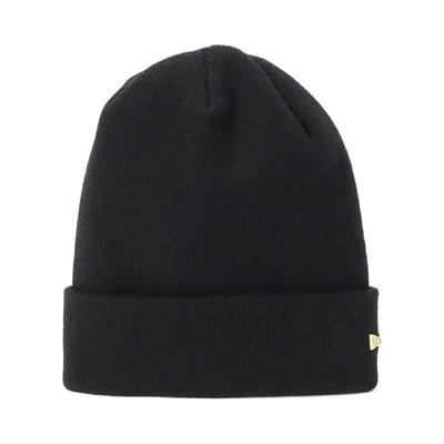 New Era Free Basic Cuff Knit Metal Flag Solid Black Hat, Logo,