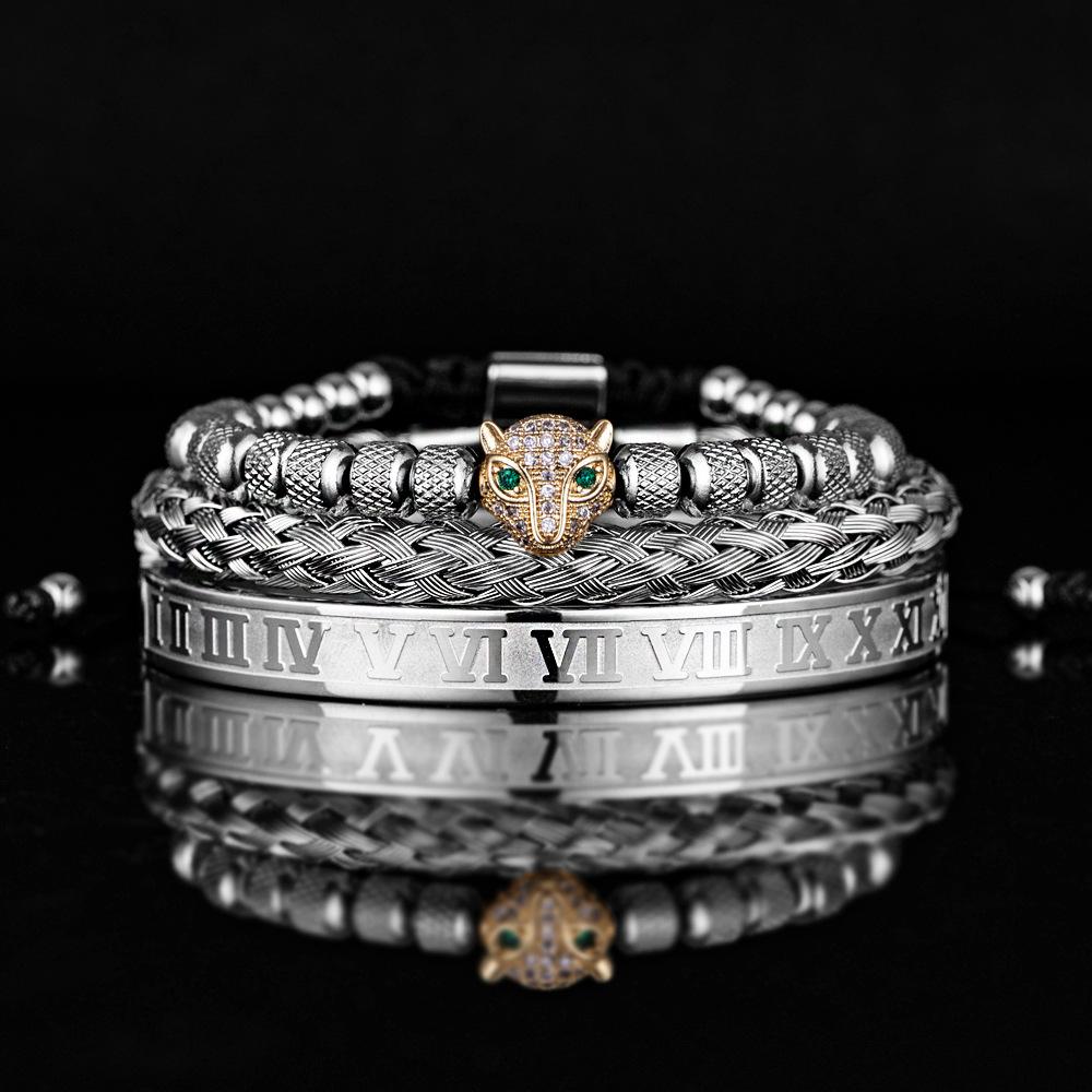 2026 Leopard Head Bracelet Set Reticulated Pineapple Bead Roman Bracelet Set Woven Bracelet