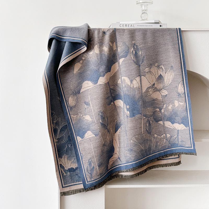 Imitation Cashmere Maple Leaf Retro Style Advanced Texture Printing Double-Sided Warm Scarf Shawl
