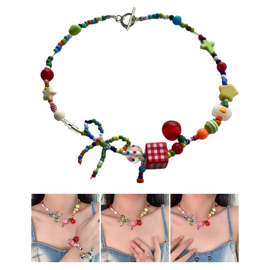 Colorful Beaded Choker Necklace Fashionable Acrylic Butterfly Choker Necklace Adornment for Modern Young Women