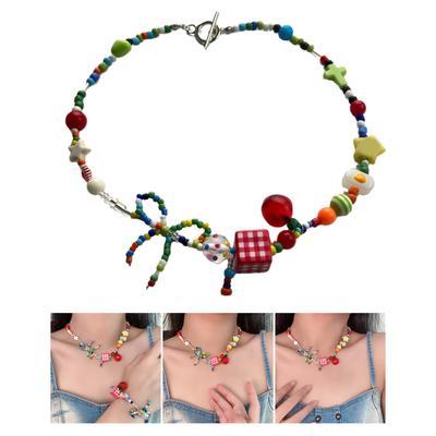 Colorful Beaded Choker Necklace Fashionable Acrylic Butterfly Choker Necklace Adornment for Modern Young Women