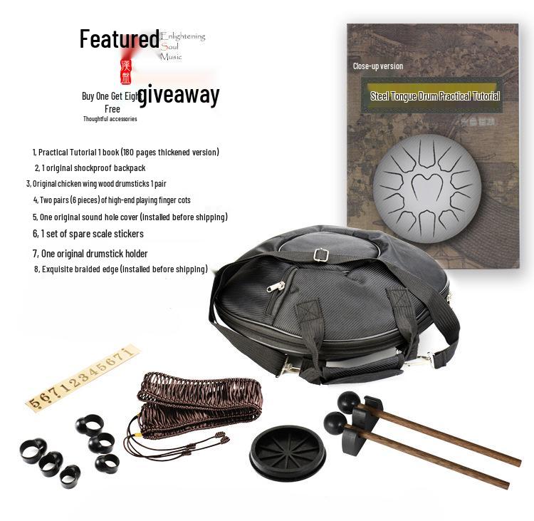 15-Note D Key Handpan Steel Tongue Drum, 14-inch, with Colorful Empty Sanskrit Design