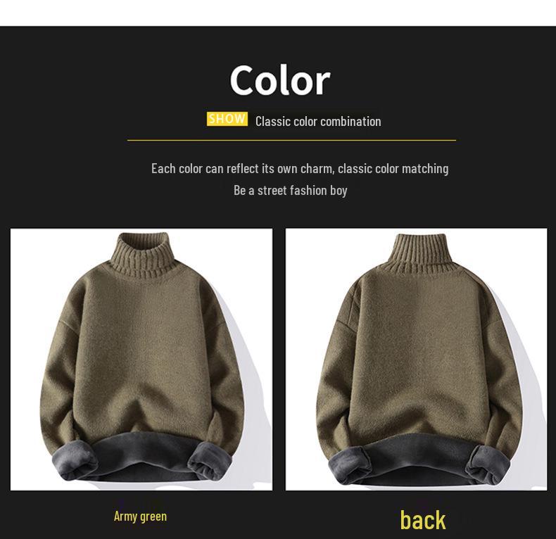 Męski Sweter z Aksamitu z Wysokim Dekoltem Jesień/Zima 2025 - Gruby Ciepły Sweter Pulower Casualowy