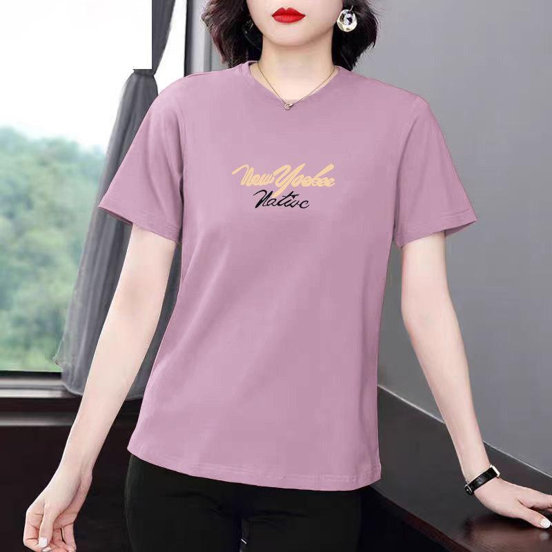 2026 Summer Women's Casual Loose Round Neck Letter Print Short-Sleeve T-Shirt