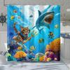 Funny Cat Shark Shower Curtain Ocean Tropical Fish Shower Curtains for Bathroom Kids Cute Fun Underwater World Coral Coastal