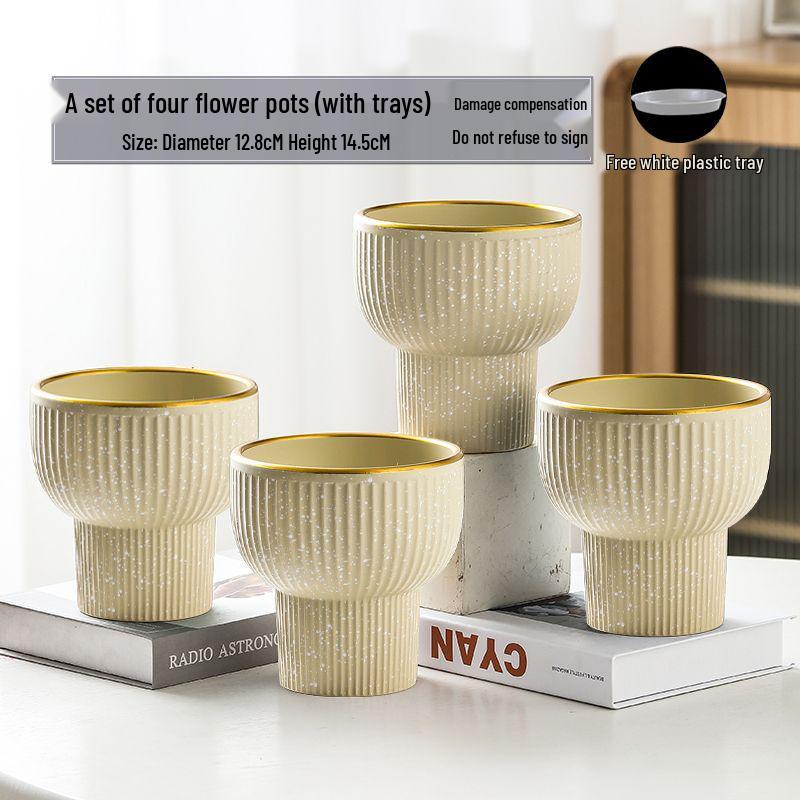 Nordic High-Leg Ceramic Orchid Pot: Durable, Artistic for Home or Balcony Use