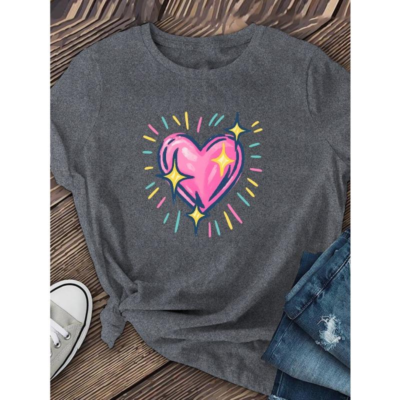 Women's "Shining Heart" Printed Short-sleeved T-shirt, for Unique and Fashionable Outfits. Made of Soft and Fiber with Moderate Elasticity,