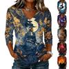 Women's Halloween Print V Neck 3/4 Sleeve T Shirt Casual Fashion Top Lightweight Soft Fabric Comfortable Fit