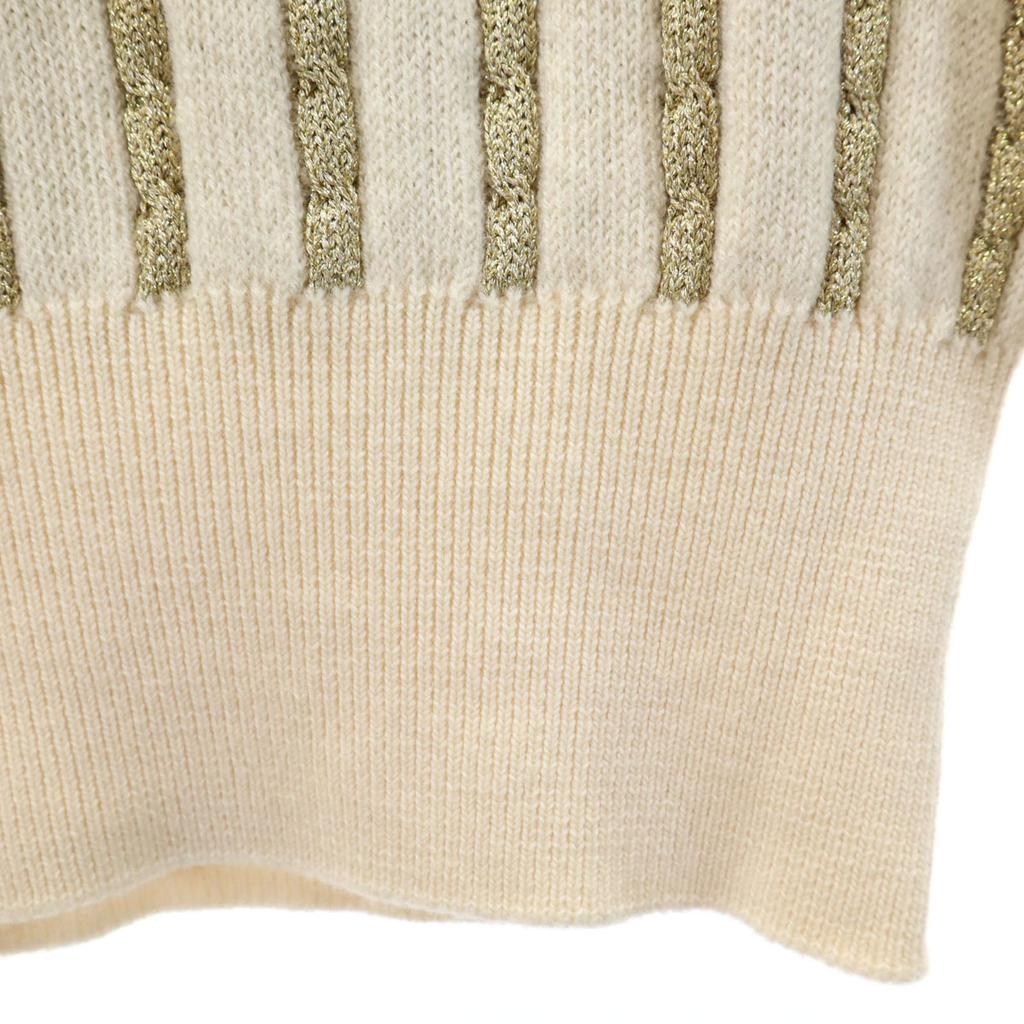 Yves Saint Laurent 90s Old Striped Pattern Long Sleeve Sweater Beige Knit Women Used