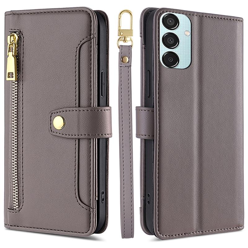 For Samsung Galaxy M15 5G Leather Case Wallet Zipper Phone Cover with 2 Straps