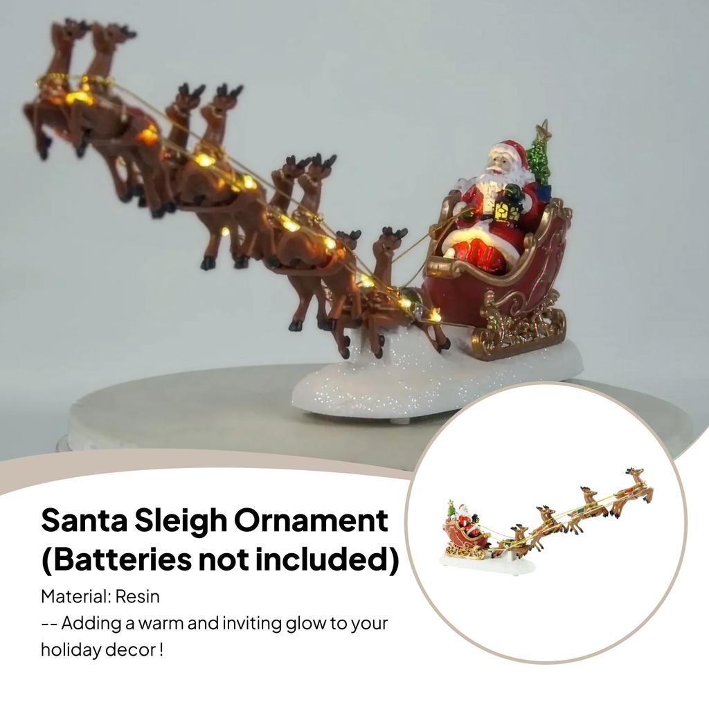 Christmas Decoration Santa Deer Cart Ornament Santa with 8 Reindeer Sculpture Table Centerpiece
