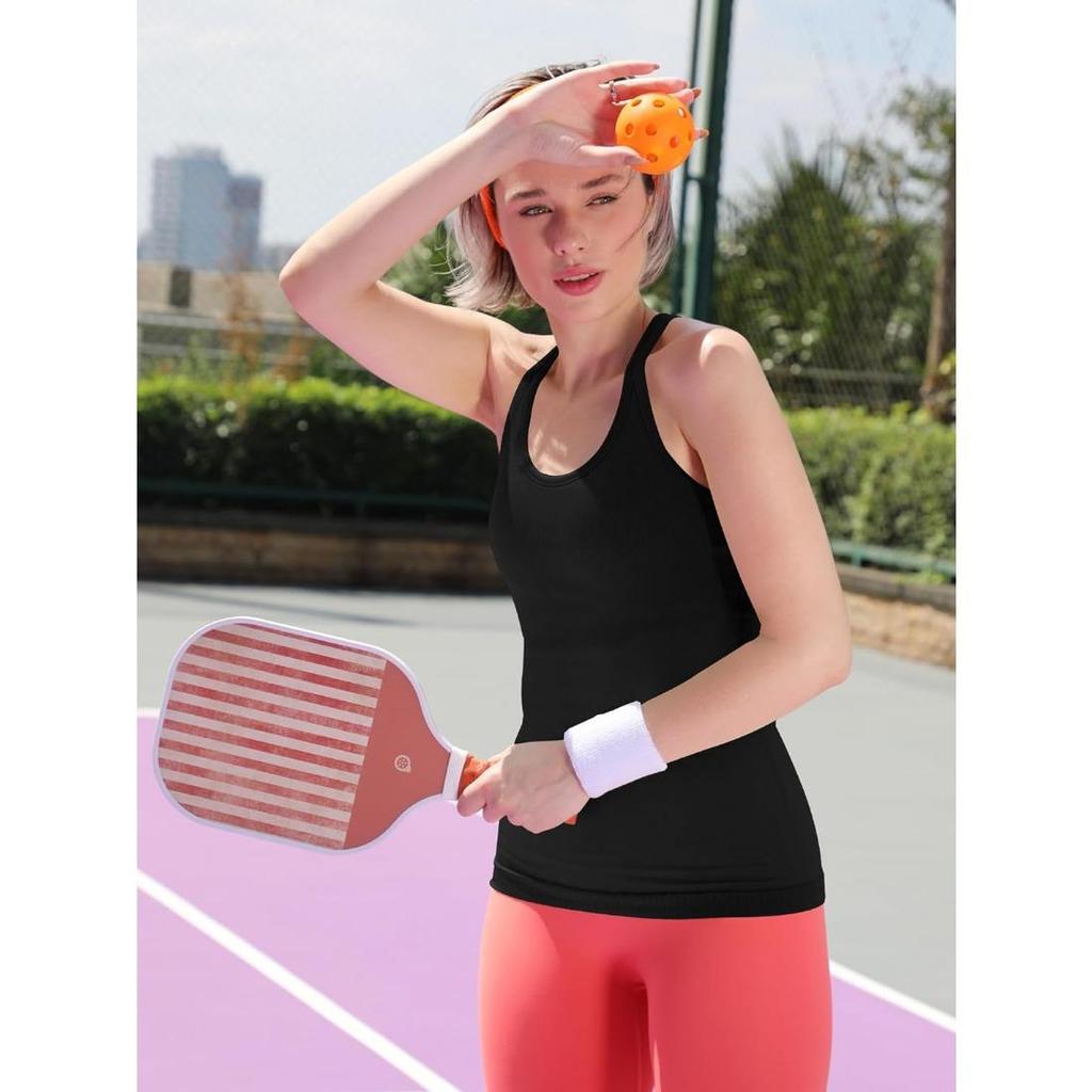 CHARMLEAKS Ribbed Workout Tank Tops for Women with Built In Bra Tight Racerback Scoop Neck Athletic Top