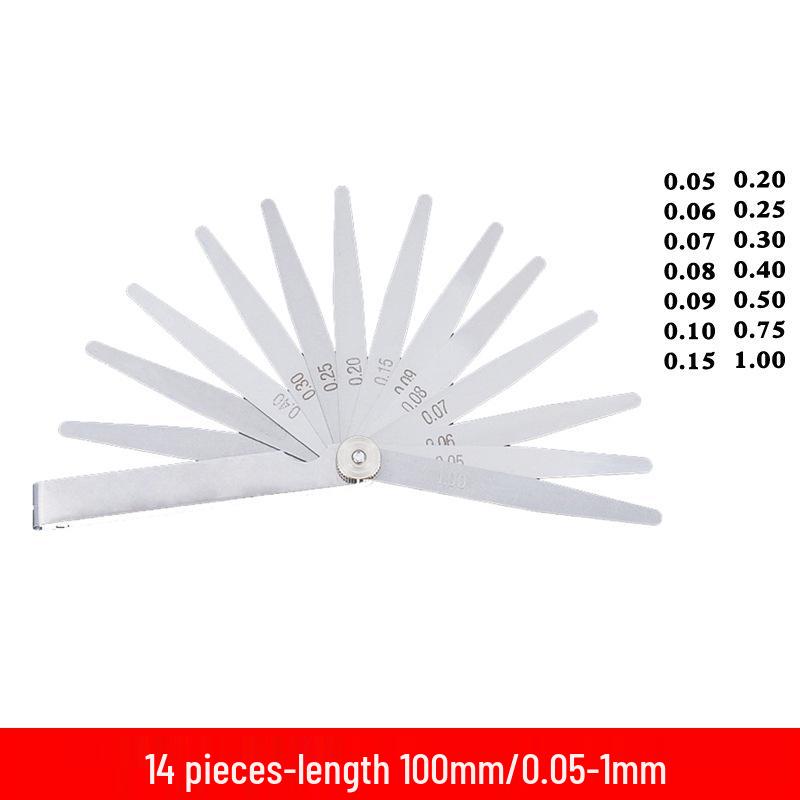 0.02-1.0mm Stainless Steel Feeler Gauge Set, 0.05mm Precision, 17 Blades, 100mm Length