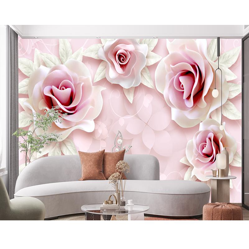 3d Mural Fresh Embossed Pink Roses Wallpaper Living Room Bedroom Wall Murals Home Decor