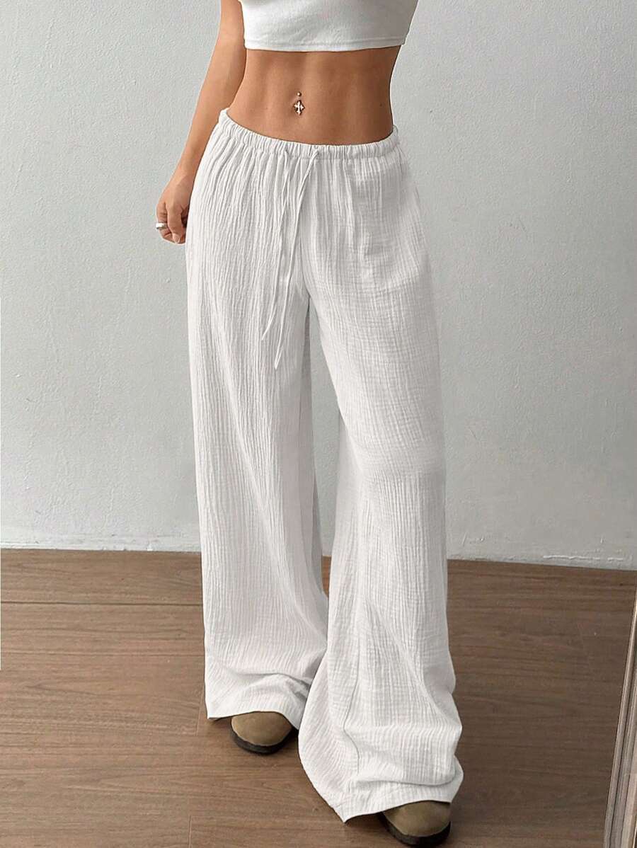 Women s Pink High Waisted Wide Leg Pants with Drapery and Drawstring S