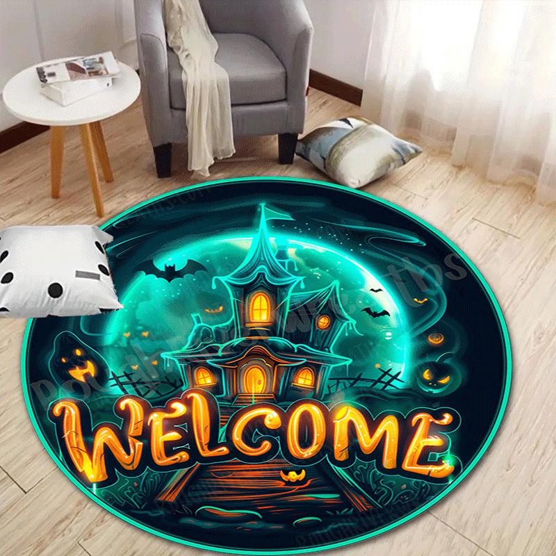 

1pc Soft, Absorbent & Non-Slip Welcome To Halloween Round Rug, Perfect for Entryway, Living Room, Bedroom Decor, Machine Washable Flannel Me 80cm by 80cm