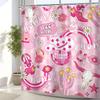 1PC Waterproof Polyester Pink Disco Cowgirl Shower Curtain, 72Wx72H Inches, Western Modern Preppy Cute Flower Checkered