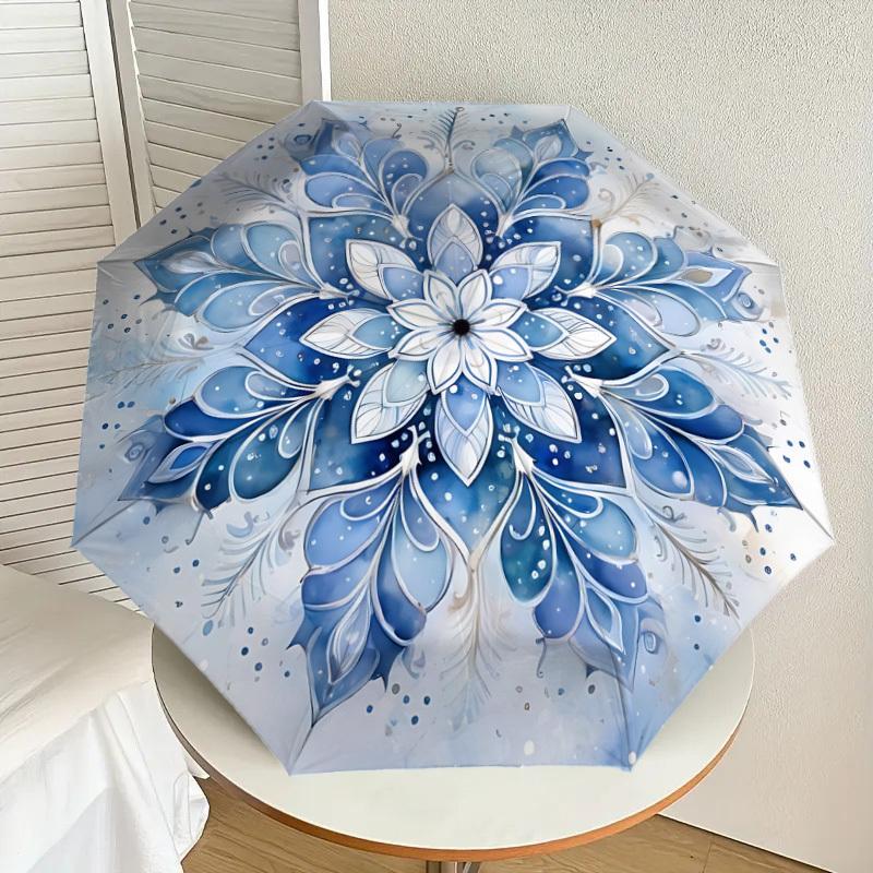1PC Floral MandalaAutomatic Open/Close Umbrella with Windproof, 8-Rib Sturdy Canopy, Durable Ribs, Fashionable Design, Outdoor Accessory, Fun Prin, Ho