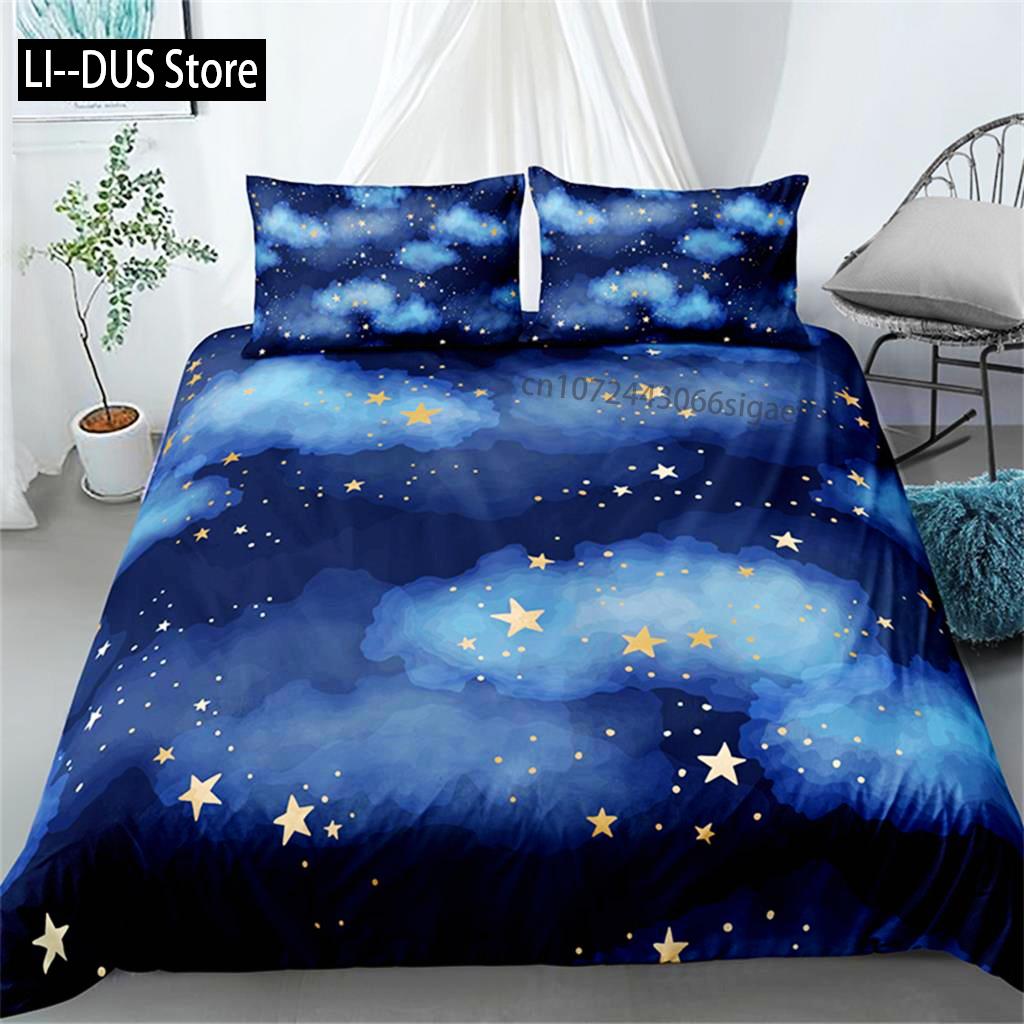 Duvet Cover Stars Bedding Set Night Sky Kids Girls Boys Night Sky Duvet Cover Set Dark Blue Galaxy For Women Children Room Decor