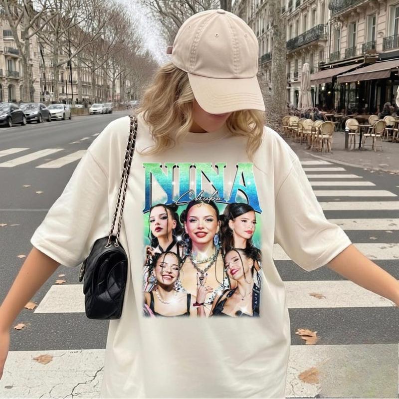Nina Chuba Vintage 90er Jahre Fotocollage T-Shirt Deutscher Rapper Nina Chuba Grafik Kurzarm Rundhals T-Shirt Retro Musikfan Lässiges Sommer Oberteil für Männer Frauen