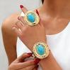 Gorgeous Blue Turquoise Inlaid Bracelet Ring Set: Retro Exaggerated Women's Jewelry In Unique Gold